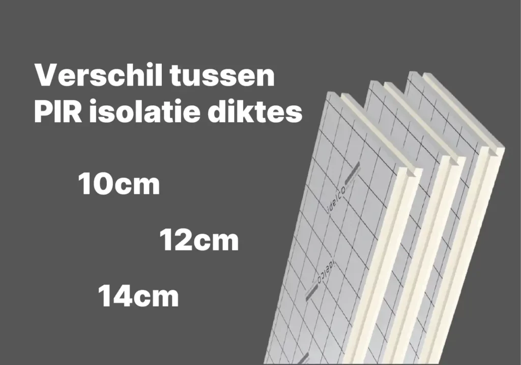 3 Idelco PIR-isolatieplaten van 10 cm, 12 cm en 14 cm op elkaar gestapeld voor dakisolatie