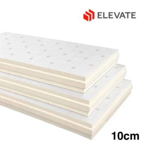 ELEVATE RESISTA PIR-isolatieplaten met dubbelzijdige aluminium cachering en tand-en-groefverbinding voor hoogwaardige dak- en muurisolatie.