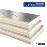 Panneaux isolants PIR IDELCO avec revêtement aluminium double face et bords rainurés pour l'isolation des toitures et des murs.