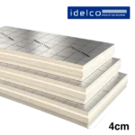 Panneaux isolants PIR IDELCO avec revêtement aluminium double face et bords rainurés pour l'isolation des toitures et des murs.